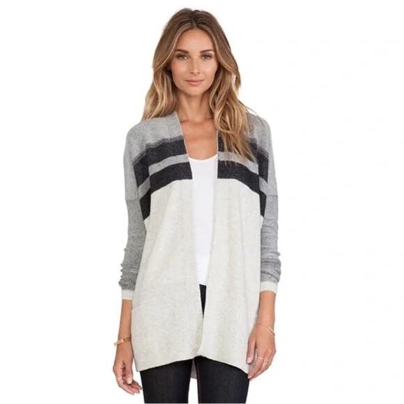 VINCE Cashmere Open Cardigan Womens Small Variegated Stripe Oversized Wool Blend - Picture 5 of 16